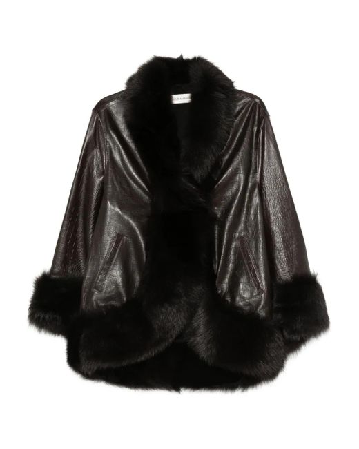 Nour Hammour Black Sabine Fur-Trimmed Coat