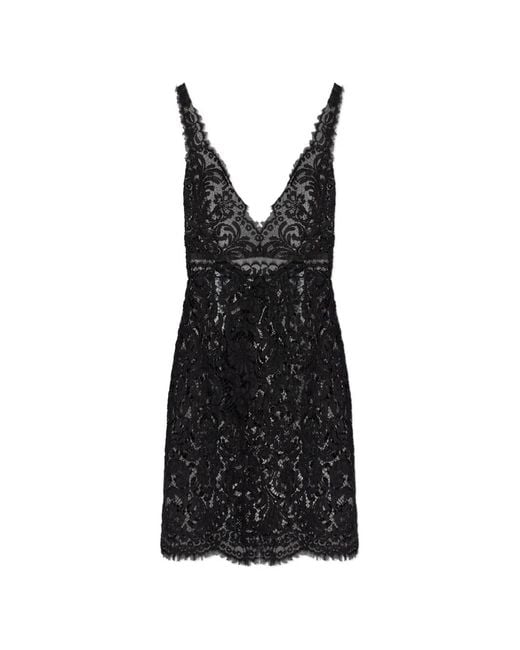 DSquared² Black Lace-Detail Fringed Mini Dress