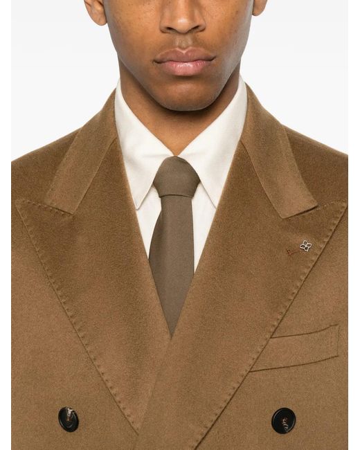 Tagliatore Brown Double-Breasted Coat for men