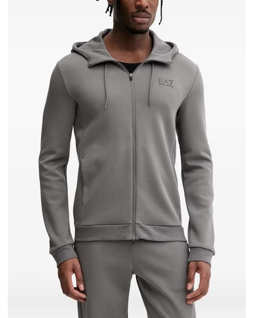 EA7 Gray Zip-Up Drawstring Hoodie for men