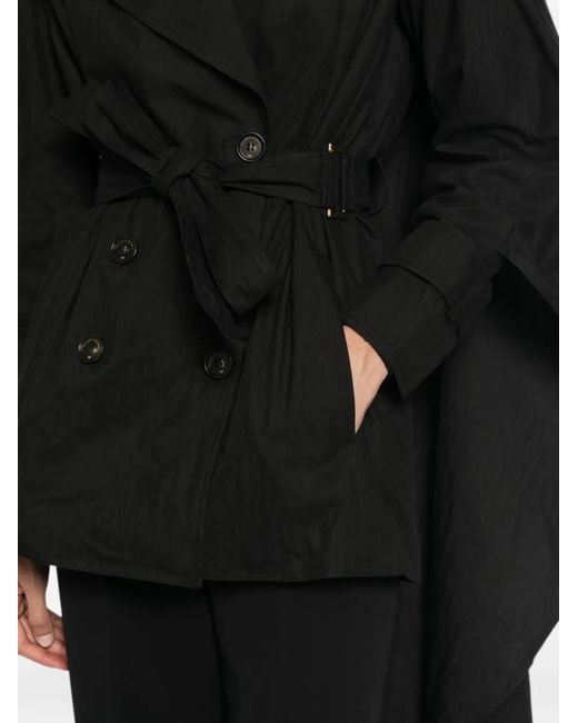Elisabetta Franchi Black Belted Cape-Panel Coat