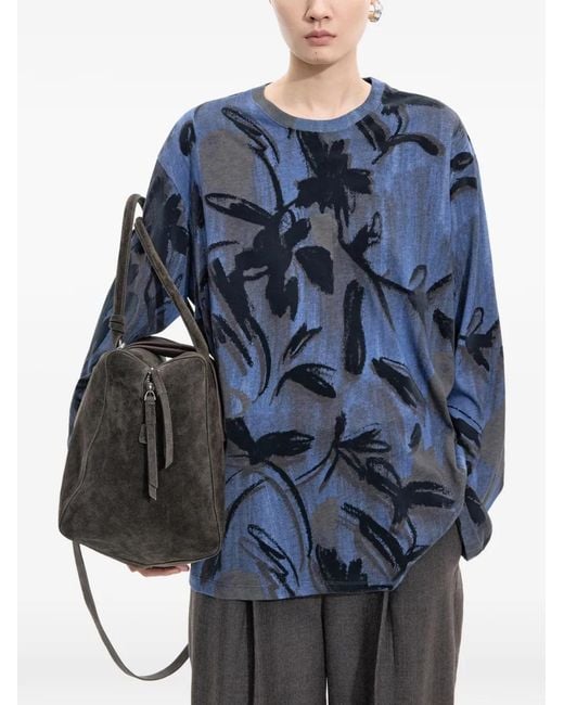 JNBY Blue Rose-Print Long-Sleeve T-Shirt