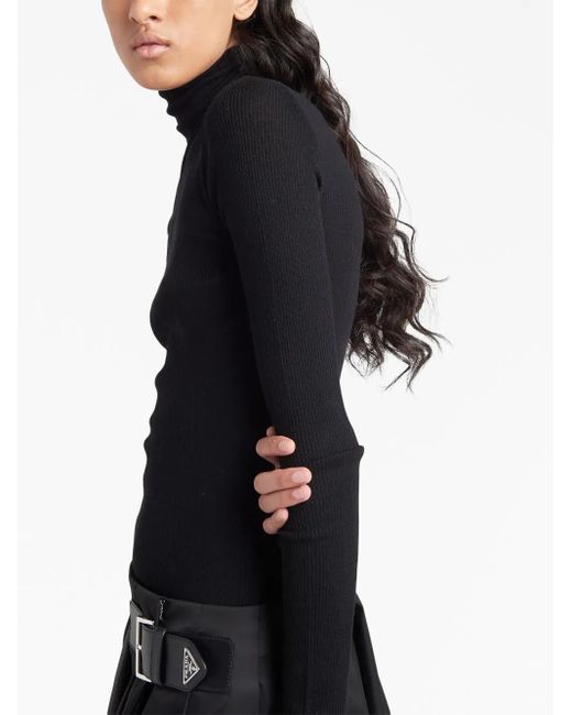 Prada Black Logo-Intarsia Turtleneck Sweater