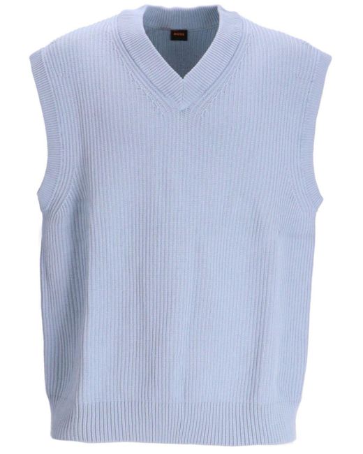 Boss Blue Logo-appliqué Knitted Vest for men