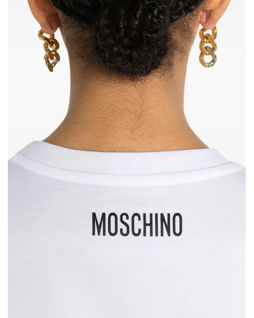 Moschino White Slogan-Print Cotton T-Shirt