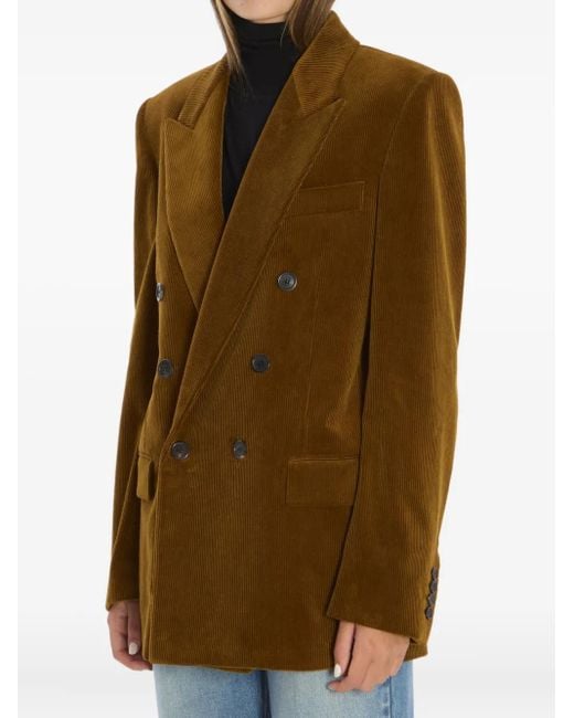 Saint Laurent Brown Corduroy Double-Breasted Blazer