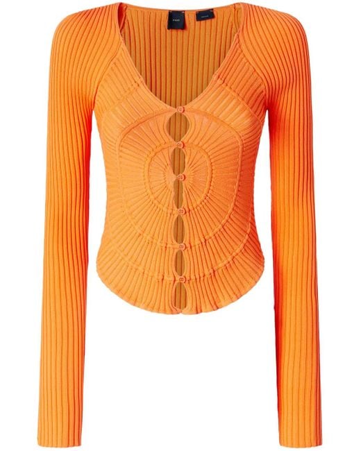 Pinko Orange V-Neck Ribbed Cardigan