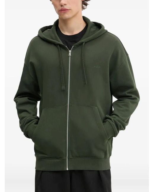 HUGO Green Logo-Embroidered Zip-Up Hoodie for men