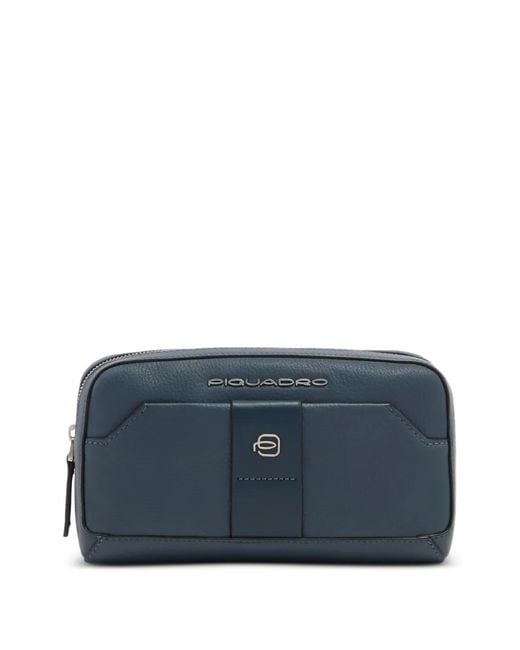 Piquadro Blue Logo-Plaque Leather Messenger Bag for men