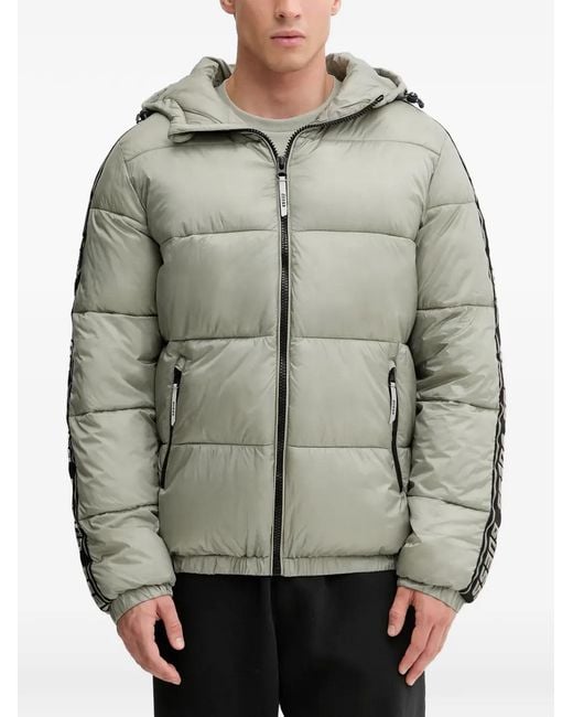 Guess Gray Logo-Tape Hooded Puffer Jacket for men