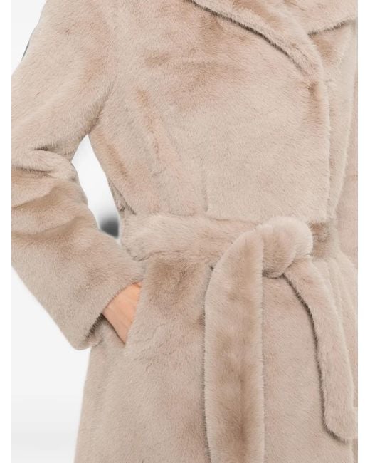 DUNO Natural Belted Shearling-Effect Coat