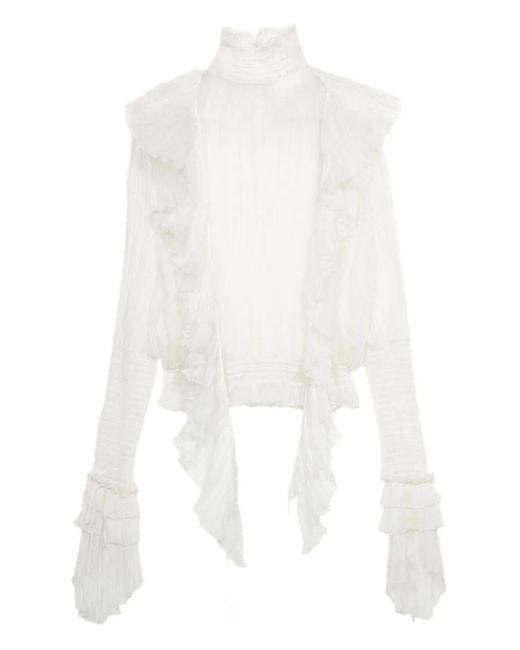 Blumarine White Pleated Ruffle Top