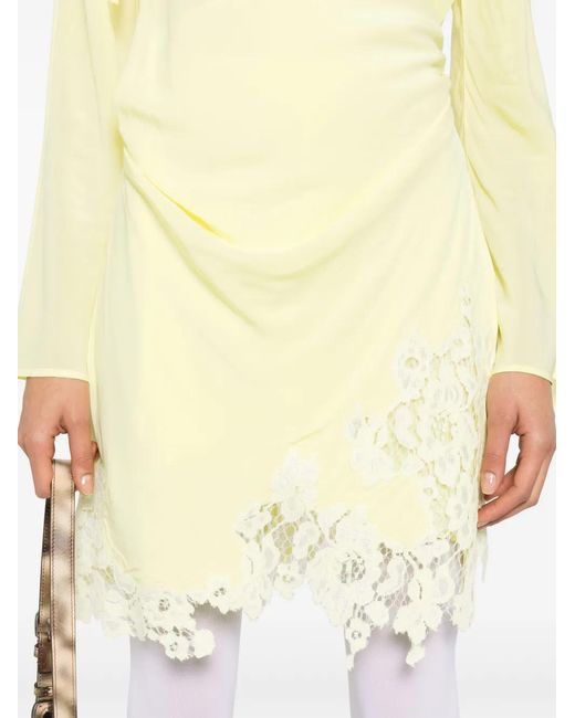 Acne Yellow Floral-Lace Detail Mini Dress