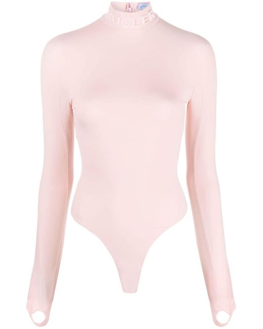 Mugler Pink Logo-lettering High-neck Bodysuit