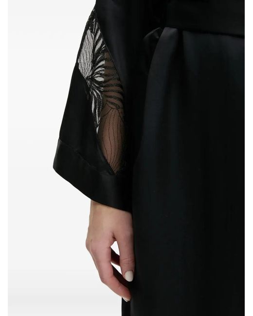 Chantelle Black Lace Sleeve Tie-Waist Robe