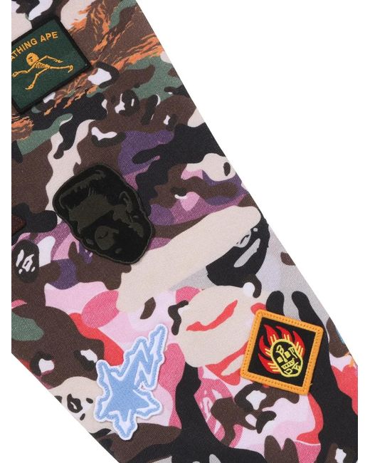 A Bathing Ape Red Hybrid Camo Multi-Badge Shark Hoodie for men