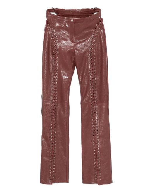 Blumarine Red Cracked-Effect Leather Trousers