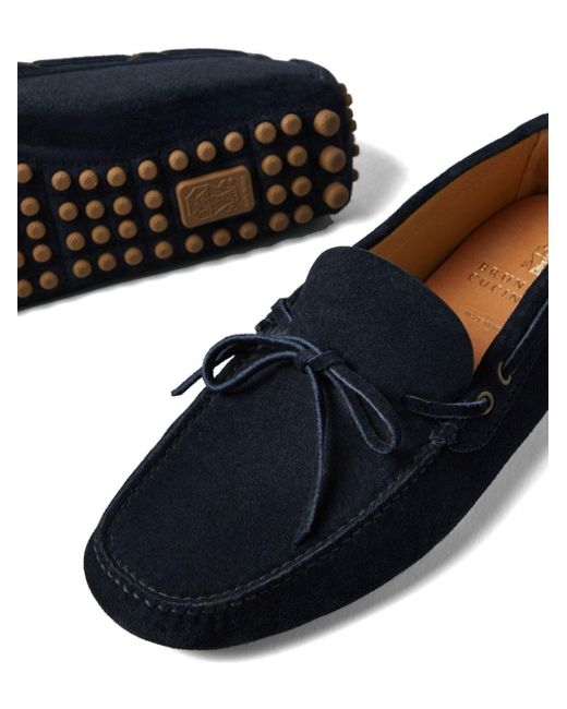 Brunello Cucinelli Blue Lace-detailed Suede Loafers for men