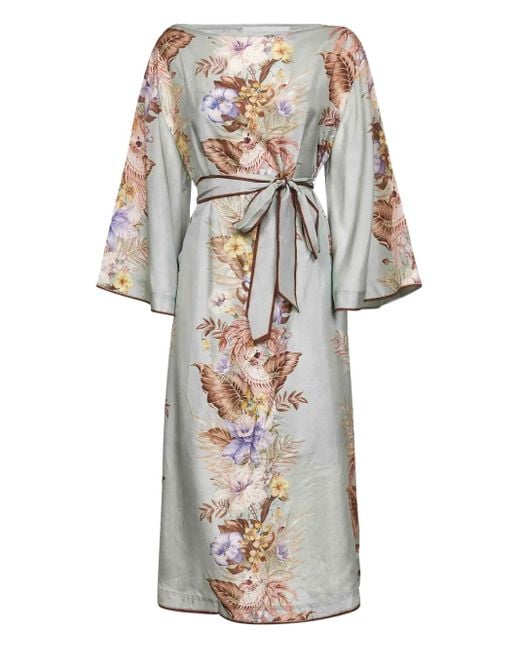 Zimmermann White Coco Floral-Print Midi Dress