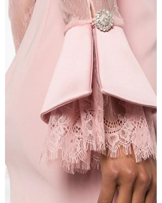 SILK LOVE & LACE Pink Andrea Lace-Panelled Off-Shoulder Maxi Dress