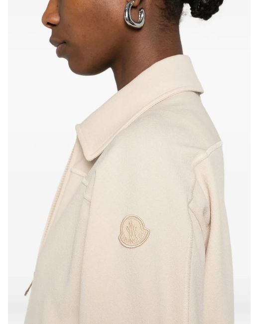 Moncler Natural Zip-Up Tonal-Logo Bomber Jacket
