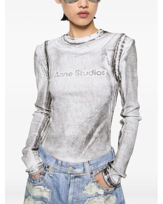 Acne Gelaagd T-Shirt Met Print in het Gray