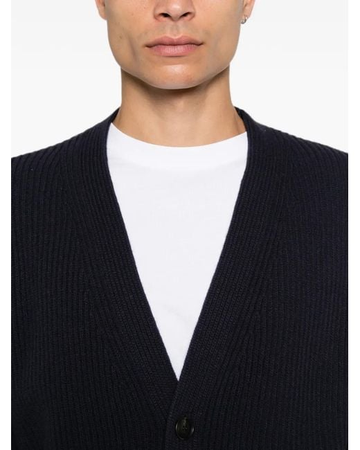 Diana Studio Blue Ribbed-Knit V-Neck Cardigan for men