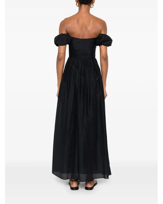 Matteau Black Off-Shoulder Puffed-Sleeve Maxi Dress