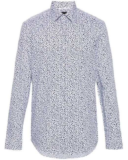 Boss Blue Floral-print Poplin Shirt for men
