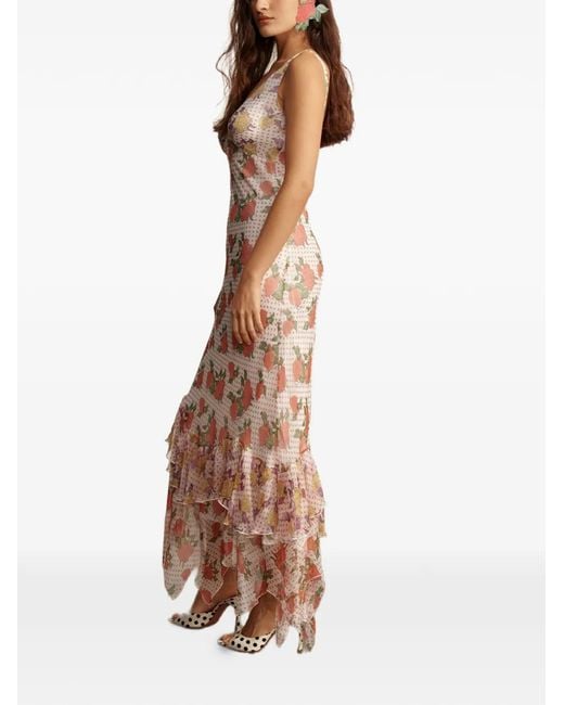Donde Esteban Natural Floral-Print Ruffled Maxi Dress