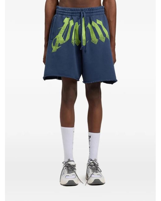 Palm Angels Blue Logo Elasticated Shorts for men
