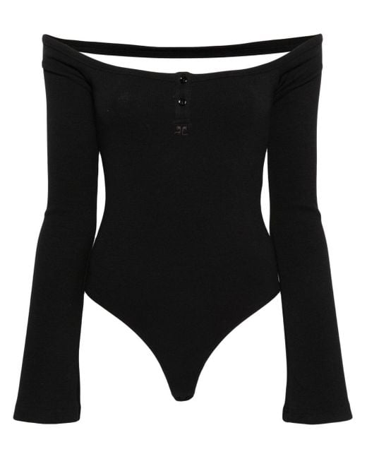 Courreges Black Hyperbole 90's Cold-shoulder Bodysuit