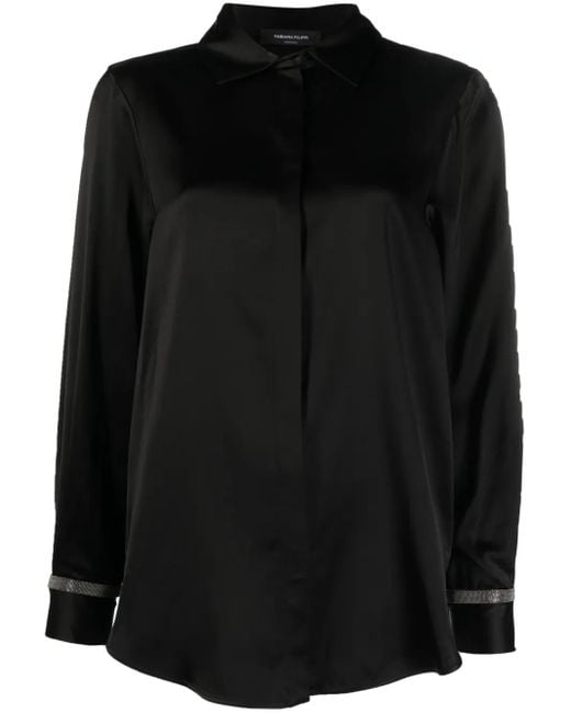 Fabiana Filippi Black Bead-Detail Satin-Weave Shirt