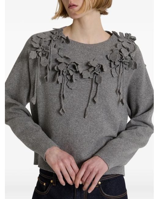Pull À Fleurs Brodées En Laine Alberta Ferretti en coloris Gray