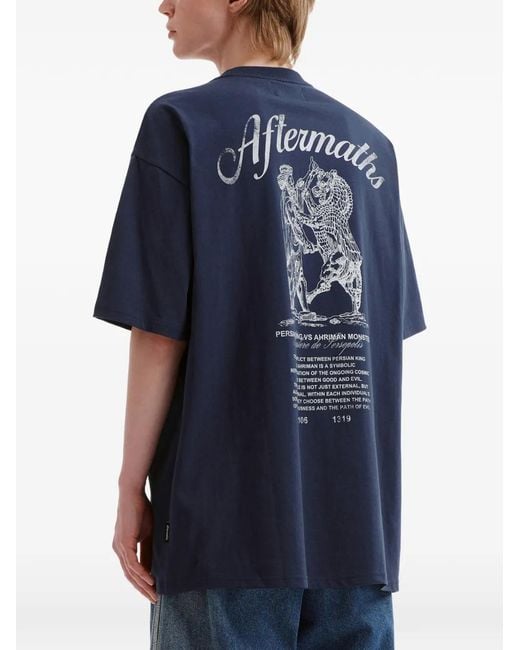 AFTERMATHS Blue Graphic-Print T-Shirt for men