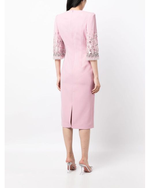 Jenny Packham Pink Bergman Embellished Midi Dress