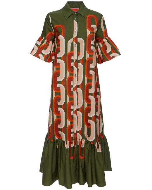 LaDoubleJ Green Choux Kleid mit Ketten-Print