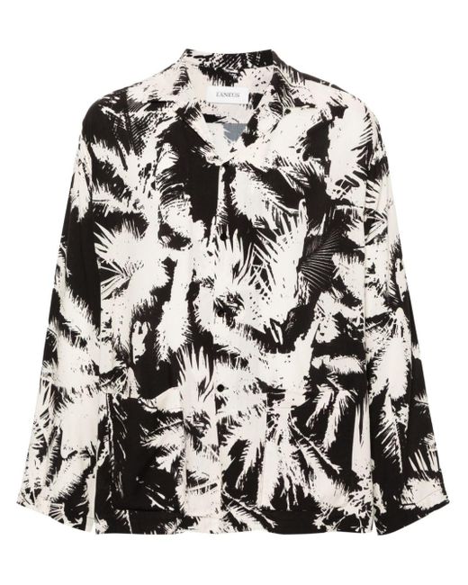 Laneus Black Abstract-print Notched-collar Shirt for men
