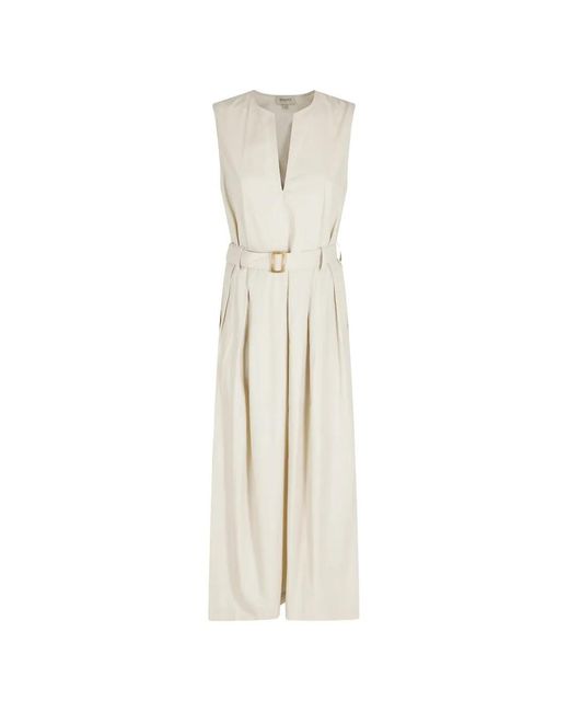 Woolrich White V-Neck Belted Midi Dress