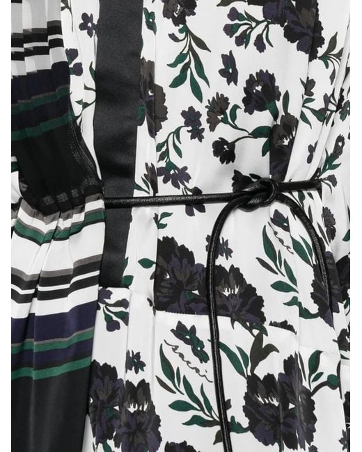 Sacai White Floral-Print Midi Dress