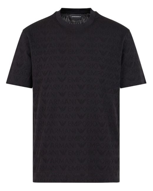 T-shirt en coton à logo jacquard Emporio Armani pour homme en coloris Black