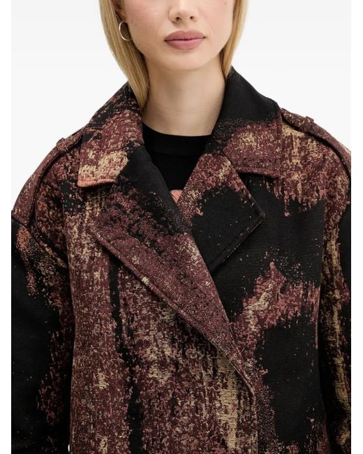 Desigual Black Abstract-Pattern Double-Breasted Coat