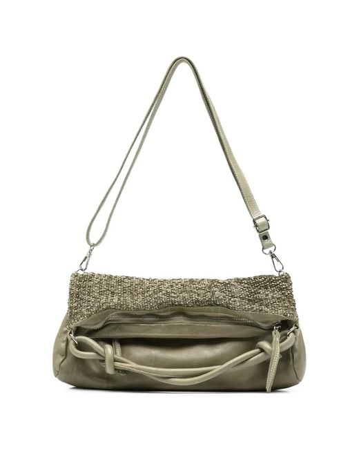 Reptile's House Metallic Sienna Woven-Panel Leather Shoulder Bag