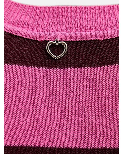 MARC AUREL Pink Striped V-Neck Sweater
