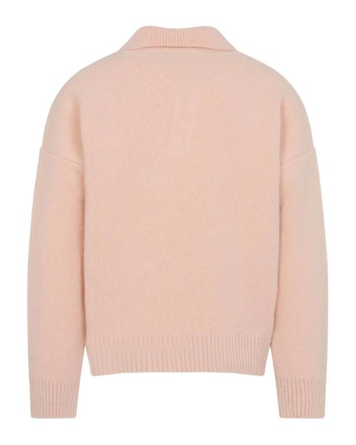 AMI Pink Button Alpaca Polo Shirt
