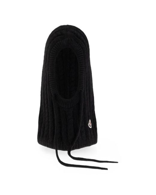 Moncler Black Cable-Knit Logo-Patch Balaclava