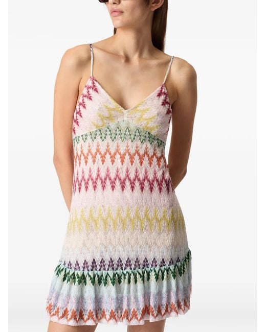 Missoni White V-Neck Chevron-Pattern Mini Dress