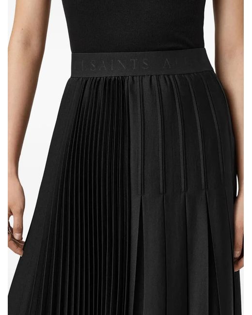 AllSaints Black Jax Pleated Midi Skirt