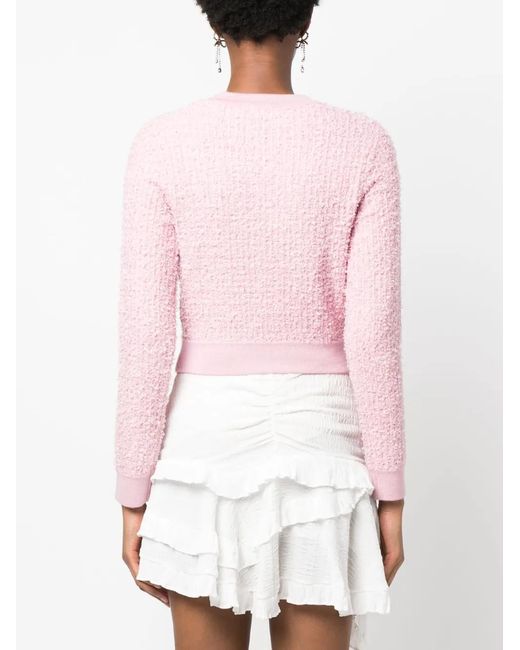 Elisabetta Franchi Pink Button-Up Bouclé Cropped Cardigan