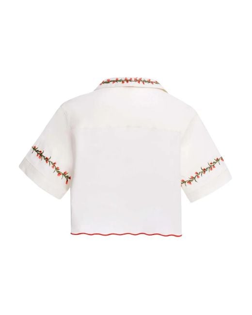 Agua Bendita White Itsy Floral-Embroidered Scalloped Top